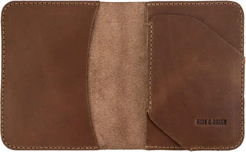 Miniatura 9 de Hide & Drink, Billetera plegable para tarjetas diagonal, hecha a mano de cuero de grano completo, almacenamiento compacto con clase, profesional