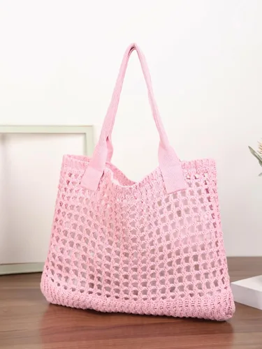 Miniatura 59 de ENBEI Bolsa de playa para mujer, diseño hueco de punto de ganchillo, elegante para la playa, viajes y uso diario