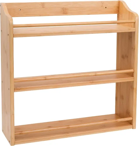 Miniatura 9 de Estante de Bambú de 3 Niveles para Especias, Estante Organizador de Frascos de Condimentos para Montaje en Pared o Encimera de Cocina