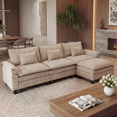 Miniatura 52 de URRED Cloud Couch Sofá Seccional Modular, Sofá Moderno en Forma de U de Asiento Profundo de 157", con 2 Otomanas y Almohadas, Sofás de Chenilla Azul