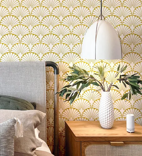 Miniatura 8 de MelunMer Papel tapiz dorado para despegar y pegar, papel adhesivo dorado bohemio para gabinetes, autoadhesivo, extraíble, para dormitorio/baño