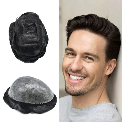 Miniatura 83 de Extensiones de pelo y tupés para hombre, sistema de cabello humano de poliéster completo para hombre, postizo de repuesto para hombre, protesis