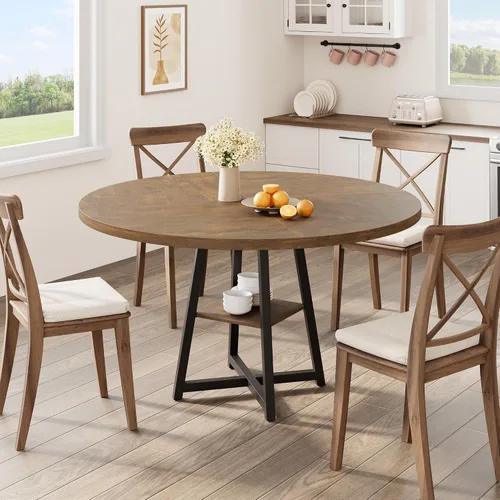Miniatura 4 de Garvee Mesa de comedor redonda de 47.2 pulgadas para 4-6 personas, mesa de cocina redonda industrial con base de pedestal de metal resistente