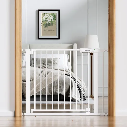 Miniatura 7 de BABELIO Puerta de seguridad temporal para puertas y escaleras, de 66-79 cm, puerta para mascotas con amplia puerta de paso y indicador de cerradura