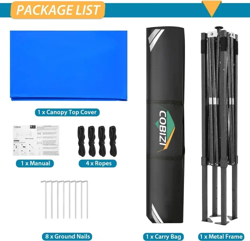 Miniatura 6 de COBIZI Toldo desplegable de 6.6 x 6.6 pies sin pared lateral, toldo resistente UPF 50+ para todas las estaciones, resistente al viento e Azul