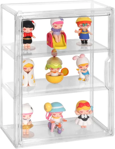 Miniatura 5 de Vitrina acrílica para figuras, organizador de almacenamiento transparente de 3 niveles montado en la pared, caja de exhibición con puerta magnética