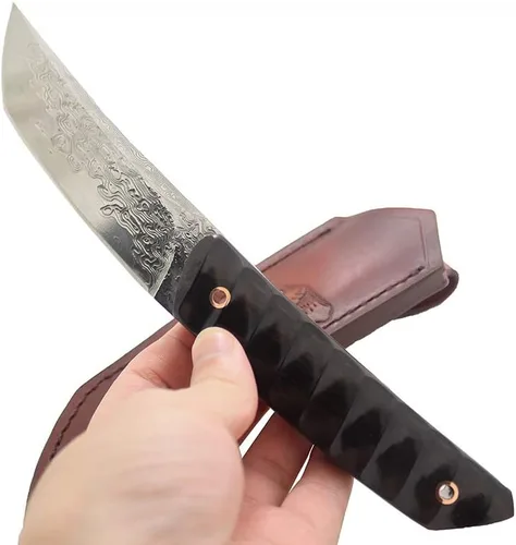 Miniatura 7 de MASALONG VG10 Damasco Short tanto cuchillo kni198 Hoja fija de espiga completa (mango negro)