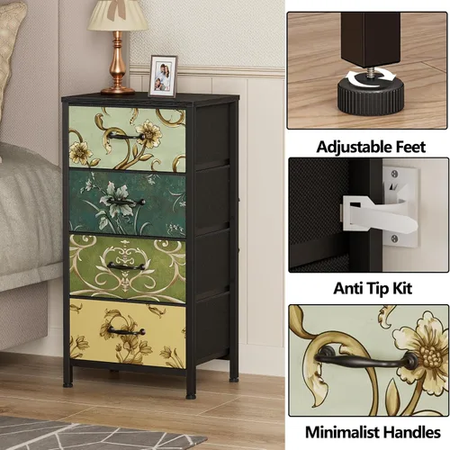 Miniatura 6 de Furnulem Cómoda de 4 cajones, mesita de noche vertical para niños, adultos, cómoda de tela para dormitorio, sala de estar, armario, guardería
