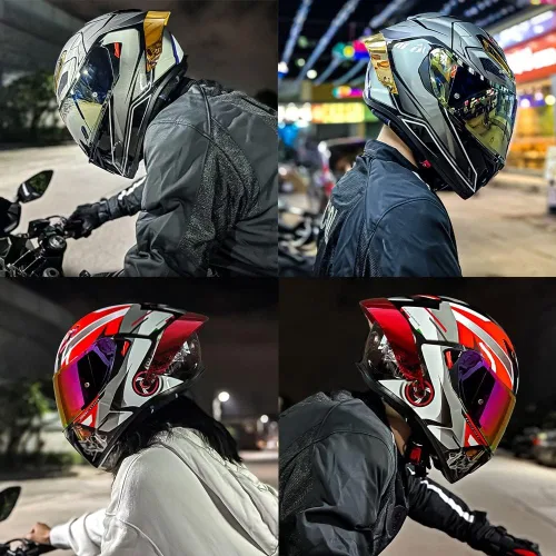 Miniatura 6 de Casco de motocicleta Bluetooth de cara completa, aprobado por DOT, casco antivaho, doble visera, casco de bicicleta de calle, altavoz dual integrado
