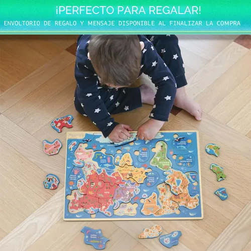 Miniatura 3 de Montessori Mama Rompecabezas de madera con mapa del mundo, rompecabezas de continentes y océanos para niños de 4 a 6 años. Juguetes educativos