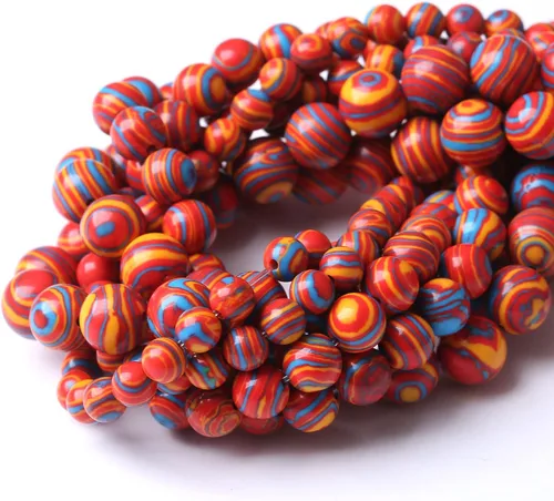 Miniatura 4 de 36 PIEZAS Cuentas de Malaquita Roja de 10 MM, Cuentas Redondas Sueltas de Gema Natural para Hacer Joyería 38 cm