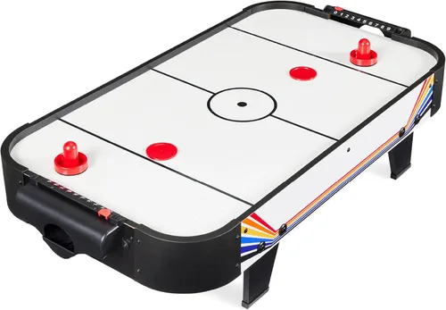 Miniatura 10 de Best Choice Products Mesa portátil de hockey de aire de mesa para sala de juegos con motor de 100 V, ventilador eléctrico, 2 huelgas, 2 discos
