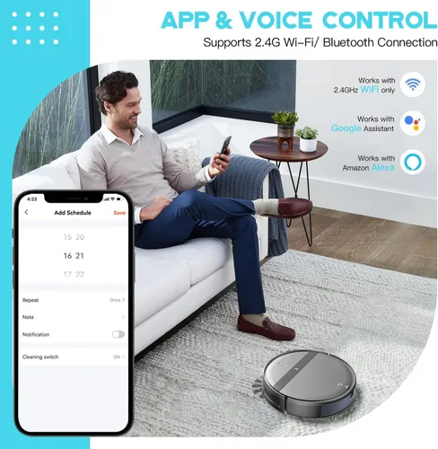 Miniatura 2 de Kilgone Robot aspirador y trapeador, control de aplicación/Alexa para pelo de mascotas, suelo duro, alfombra, limpieza personalizada