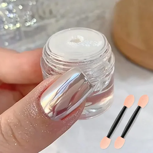 Miniatura 8 de 2 piezas de polvo de uñas cromado perla blanca súper brillante efecto espejo metálico, polvo cromado de unicornio de luna blanca para uñas, polvos