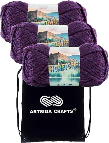 Miniatura 52 de Lion Brand Hometown New York White 135-100 (3 madejas - mismo lote de tinte) #6 S Bulky - Hila acrílica para crochet y tejer con bolsa para proyectos