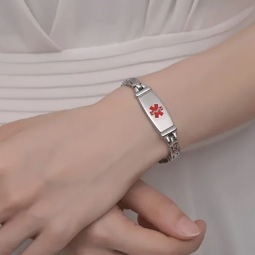 Miniatura 11 de LinnaLove Lady Medical Alert - Pulseras médicas de acero inoxidable para mujer, 7.5 pulgadas