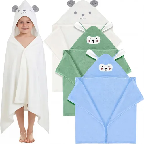 Miniatura 6 de Moukeren Toalla con capucha de 3 piezas para niños de 27.5 x 50 pulgadas, tamaño grande, toalla de baño absorbente para niños de 3 a 10 años