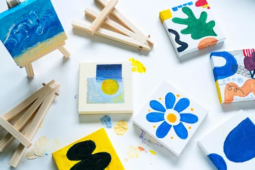 Miniatura 5 de Paquete de fiesta mini lienzos con caballete, 4 piezas, para artistas principiantes, ideal para bellas artes, manualidades, decoración del hogar