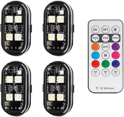 Miniatura 2 de 4 luces estroboscópicas LED inalámbricas, luces LED inalámbricas para automóvil con control remoto, 8 colores, carga USB, IP65, impermeable