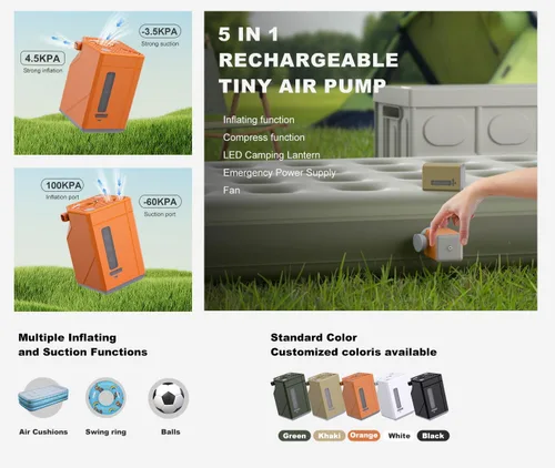 Miniatura 6 de Portable Air Pump for Inflatables - 100KPA Mini Electric Air Pump 3000mAh Battery Air Mattress Pump & Camping Light & Fan for Air Mattres, Verde