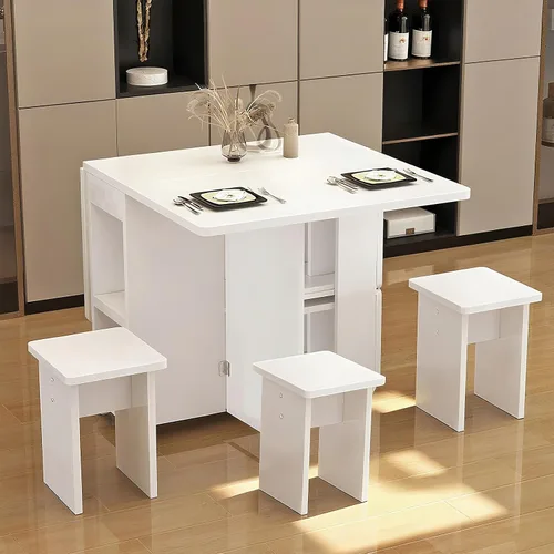 Miniatura 5 de LUMISOL Juego de mesa de comedor plegable para 4, juego de mesa de cocina con 4 sillas, almacenamiento y 6 ruedas, juegos de comedor que ahorran
