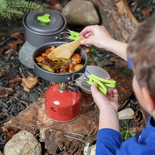 Miniatura 7 de MalloMe Kit de utensilios de cocina de camping para equipo de mochilero – Juego de cocina de camping – Juego de ollas y sartenes – Estufa