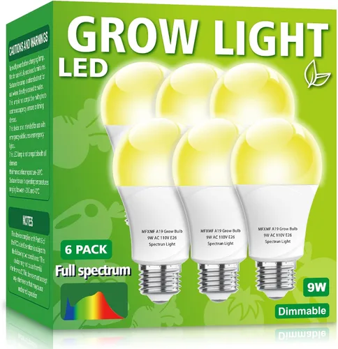 Miniatura 8 de Paquete de 2 bombillas LED de cultivo A19, bombilla de espectro completo para plantas, bombilla de cultivo E26 de 9 W que reemplaza hasta 80 W, luz