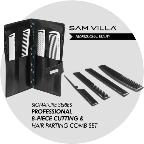 Miniatura 2 de Sam Villa Signature Series - Juego de 8 peines profesionales para cortar y separar el cabello con estuche