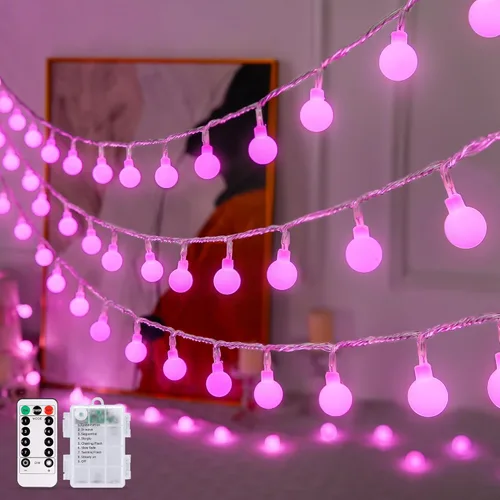 Miniatura 10 de JMEXSUSS 100 luces LED de Navidad a pilas para interiores y exteriores, impermeables, 33 pies, luces de globo en cadena con pilas con control Varios