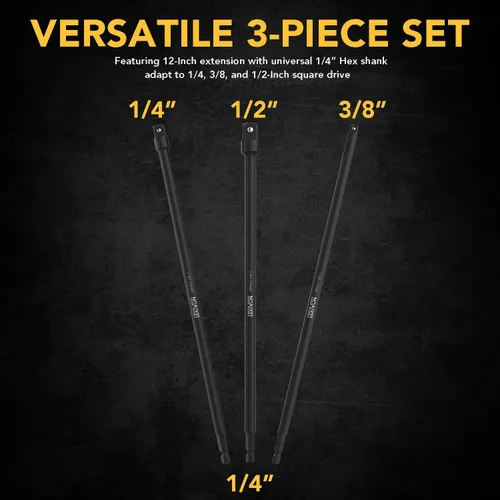 Miniatura 5 de LEXIVON Juego de adaptadores de enchufe de grado de impacto de 9 piezas, broca de extensión de 3, 6 y 12 pulgadas con soporte, accionamiento de 1/4
