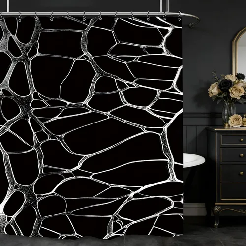 Miniatura 6 de Abstract Black White Geometric Bathroom Shower Curtain 60W by 71H Inch Modern Contemporary Neutral Minimalist Simple Polyester Fabric 12 Plastic