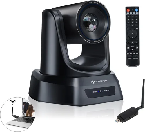 TONGVEO Cámara Web Inalámbrica de 5.8GHz para Sala de Conferencias, Cámara PTZ USB 1080P 60fps de 3X para Transmisión en Vivo de la Iglesia, para