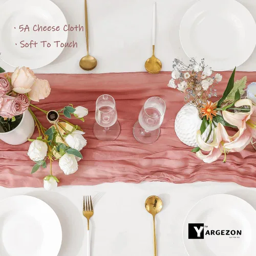 Miniatura 3 de Paquete de 12 manteles de gasa con rosa de cedro polvoriento, de 10 pies, para decoración de boda (35 x 120 pulgadas)