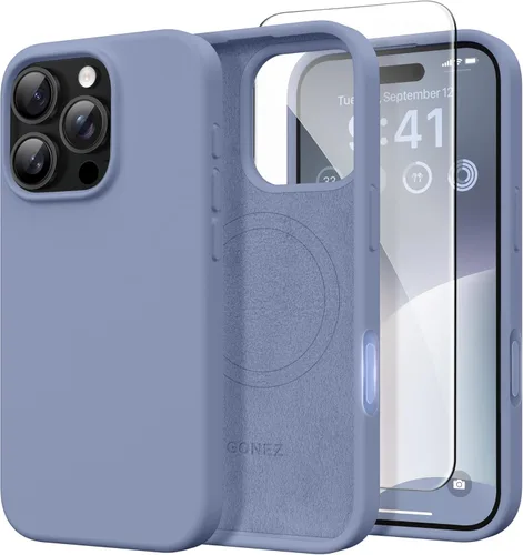 Miniatura 17 de GONEZ Funda de silicona para iPhone 14 Pro Max, compatible con MagSafe, con protector de pantalla + protector de lente de cámara, silicona líquida a