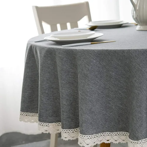 Miniatura 32 de EHouseHome Mantel de lino sintético con ribete de encaje, impermeable, a prueba de derrames, resistente a las manchas, sin arrugas, a prueba