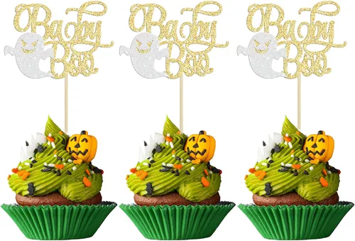 Miniatura 28 de Gyufise 24 adornos para cupcakes de Halloween con calabaza, fantasma, purpurina negra, decoraciones para cupcakes para niños, decoración de fiesta