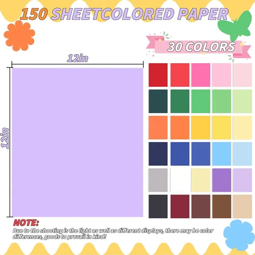 Miniatura 2 de Oleitodh Cartulina de colores a granel 150 hojas, 30 colores surtidos, papel de cartulina de 12 x 12 pulgadas, 180 GSM, perfecto para Cricut