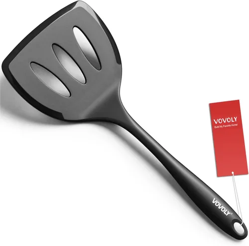 Miniatura 12 de Espátula volteadora de silicona para panqueques con mango alargado, espátulas de cocina resistentes al calor para utensilios de cocina Gris profundo