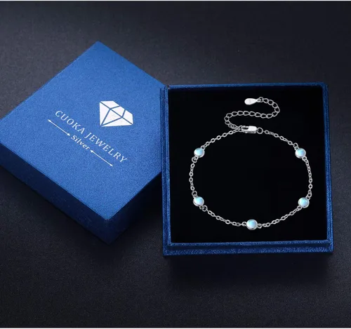 Miniatura 6 de Cuoka MoonstoneBracelets925SterlingSilverRainbowRoundMoonstoneGirlBraceletMoonstoneJewelleryforWomen Gilrs Girlfriend Mom (Round, Silver)