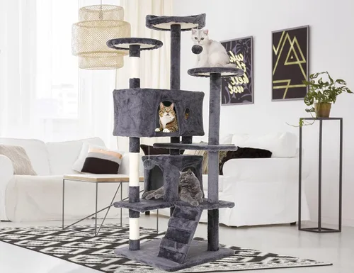 Miniatura 10 de Árbol para gatos de varios niveles de 54 pulgadas de alto, muebles con 3 postes rascadores, 3 plataformas de soporte, 2 condominios, torre con Gris