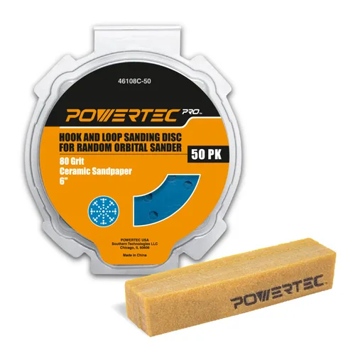 Miniatura 16 de POWERTEC PRO 45900C-45 - Disco de lijado surtido de 9 agujeros de 5 pulgadas, grano 80/120/220, discos de respaldo de gancho y bucle de cerámica