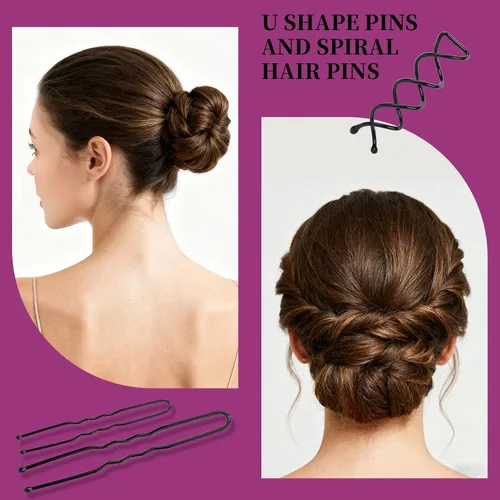 Miniatura 3 de Teenitor Kit de red para el cabello, horquillas negras para el cabello, pasadores para mujer, alfileres en forma de U para moños, redes