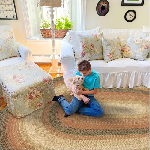 Miniatura 22 de Homespice Alfombras de Área Ovaladas Trenzadas de Yute Denim Azul de 8x10 pies para Sala de Estar, Dormitorio y Comedor. Apto para Mascotas. Estilos