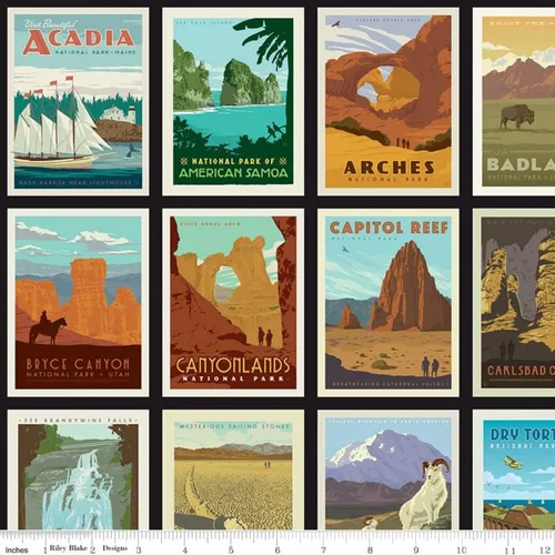Miniatura 2 de Riley Blake National Parks - Panel de pósteres de 46 x 43 pulgadas (2 paneles) con bordes negros, acolchado, ropa y tela para decoración del hogar