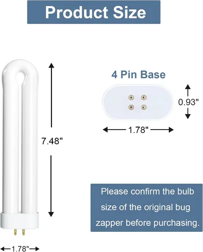Miniatura 7 de Bombilla de repuesto para exterminador de insectos de 15 W con base de 4 pines, bombilla de tubo doble en forma de U Ful 15W-BL para exterminador