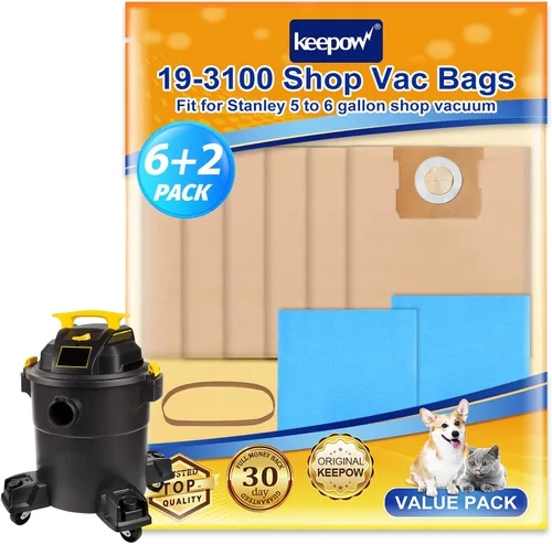 Miniatura 9 de Bolsas KEEPOW 19-3100 para aspiradora de 5-8 galones compatibles con Stanley, paquete de 4 bolsas de filtro desechables