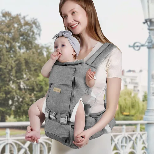 Miniatura 2 de Portabebés para recién nacidos a niños pequeños con asiento de cadera, suave 6 en 1 ergonómico para todas las posiciones, portabebés de 7-33 libras