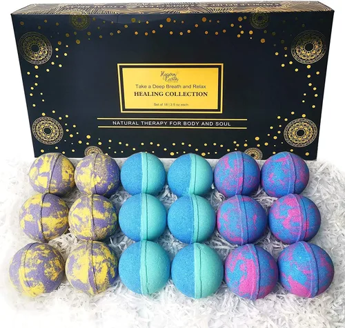 Juego de bombas de baño de aromaterapia para mujeres y hombres. Caja de regalo de bombas de baño de aceite esencial curativo con 18 bombas de baño