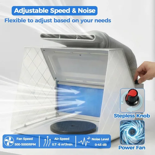 Miniatura 2 de HUBEST Kit de cabina de aerosol con 8 luces LED y 16 clips de cocodrilo, cabina de pintura con ventilador de velocidad ajustable con manguera