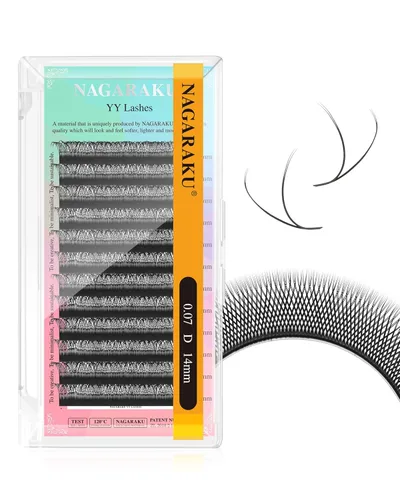 Miniatura 164 de Suministros de extensiones de pestañas NAGARAKU yy, pestañas falsas 0.05mm rizado D, bandeja mixta 8-12mm, prefabricadas 4D, abanico fácil, volumen